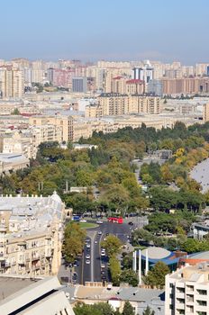 Prospect Neftyanikov running along the Caspian Sea in Baku. On this avenue there are automobile competitions, among them Formula 1.