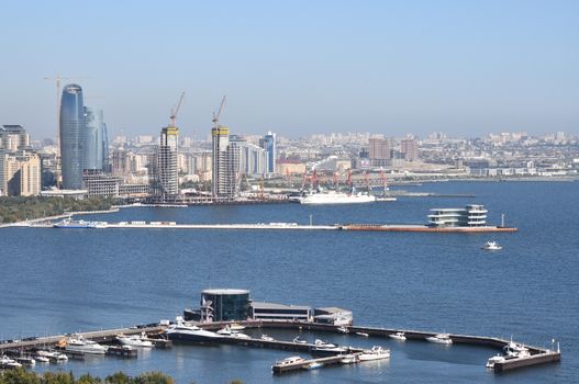 The coastal park in Baku is located on the shore of the Casdian Sea.Yacht club.