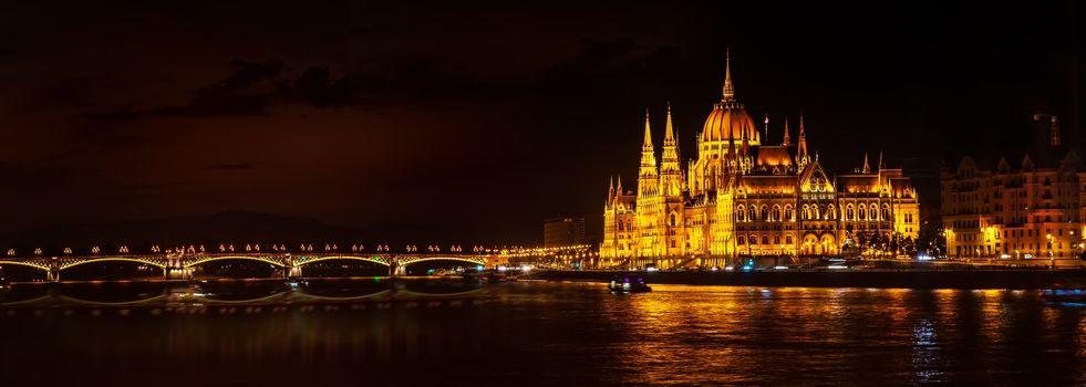 Parliament and Margaret bridge in Budapest at night, Hungary
