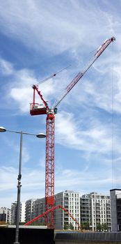 tall red crane in stratford east london