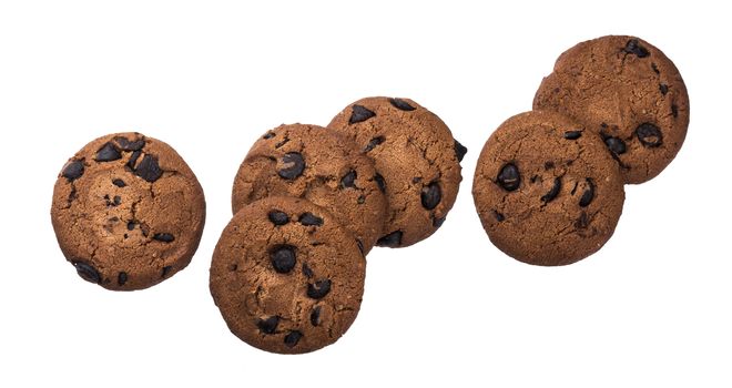 Chocolate chip cookies isolated on white background with clipping path. Collection