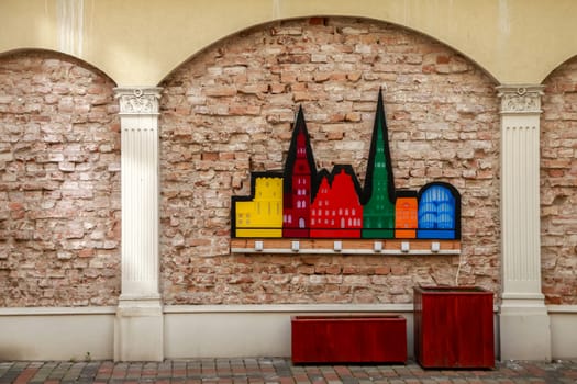 Fragment of bricks wall in Old Riga, Latvia. Fragment of wall in Riga city.