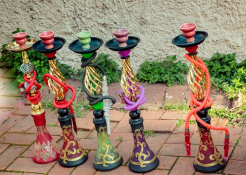 Set of Colorful glass smoke hookah in view