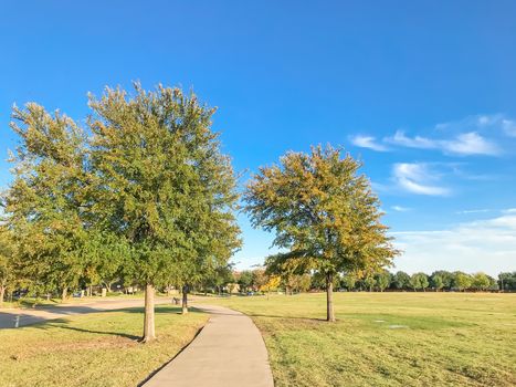 Empty curved pathway in city park suburbs of Dallas, Texas, USA