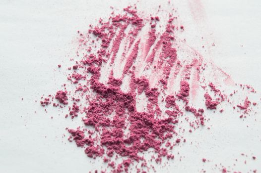 Multiple pink powder for the face, eyeshadow on white background, Decorative cosmetics for makeup.
