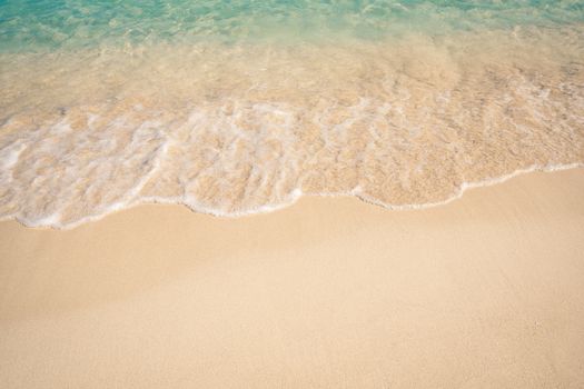 Soft Blue Ocean Wave On Sandy Beach. Background.Caribbean beach.