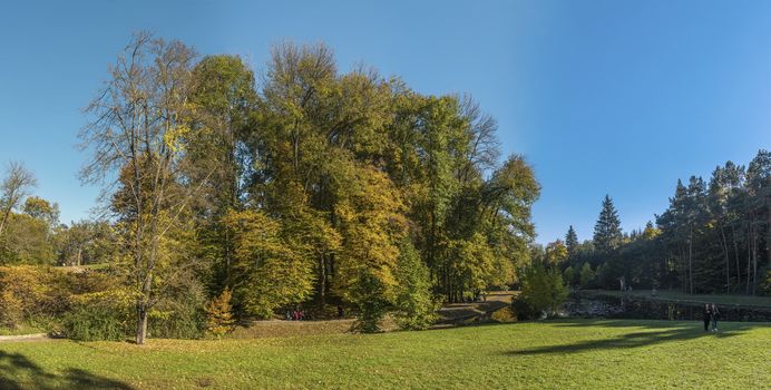 Amazing autumn around the old ponds in Sofiyivka park in Uman, Ukraine