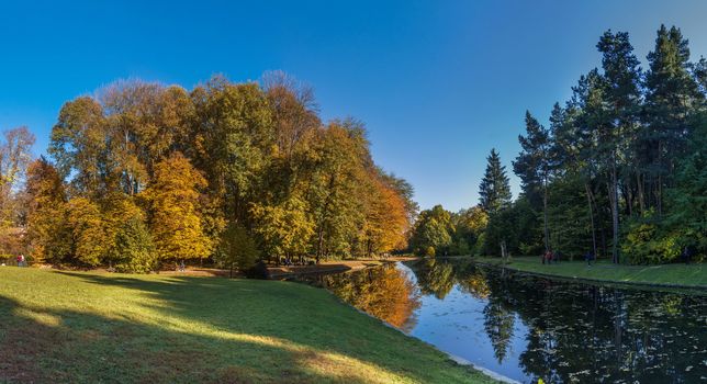 Amazing autumn around the old ponds in Sofiyivka park in Uman, Ukraine