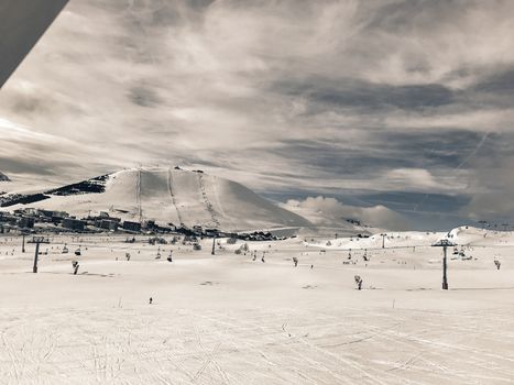 The Alpe d Huez ski domain in the French Alps