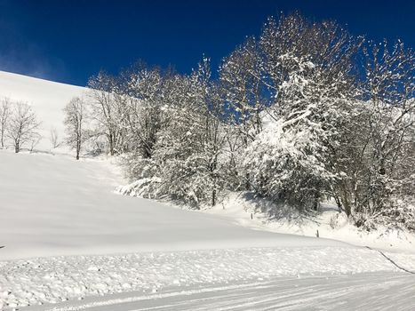 The Alpe d Huez ski domain in the French Alps