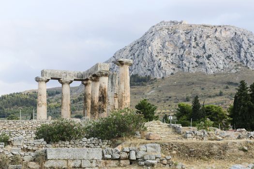 The historic ancient ruins of Corinth and Acrocorinth archaeological sites in Greece
