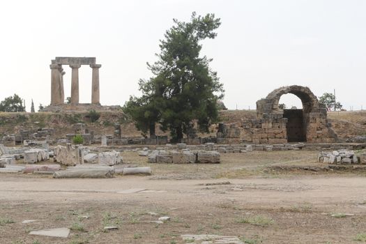 The historic ancient ruins of Corinth and Acrocorinth archaeological sites in Greece