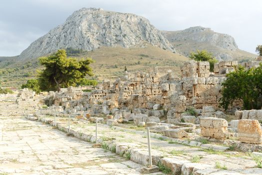 The historic ancient ruins of Corinth and Acrocorinth archaeological sites in Greece