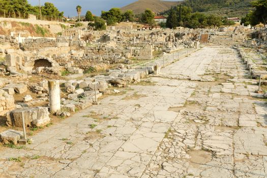 The historic ancient ruins of Corinth and Acrocorinth archaeological sites in Greece