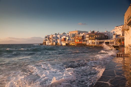 little venice at sunset, mykonos, Greece - luxury travel destiation - greek islands