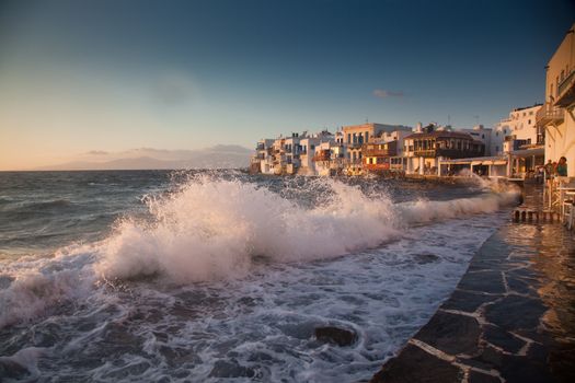 little venice at sunset, mykonos, Greece - luxury travel destiation - greek islands