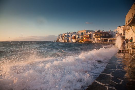 little venice at sunset, mykonos, Greece - luxury travel destiation - greek islands