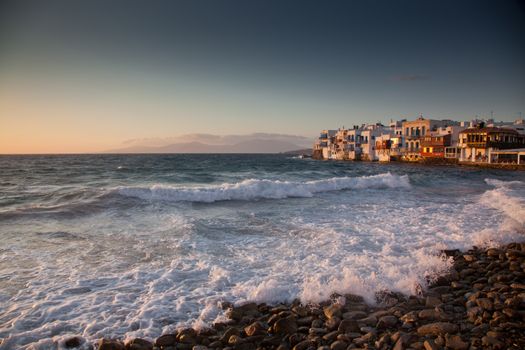 little venice at sunset, mykonos, Greece - luxury travel destiation - greek islands
