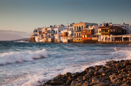 little venice at sunset, mykonos, Greece - luxury travel destiation - greek islands