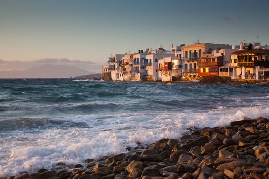 little venice at sunset, mykonos, Greece - luxury travel destiation - greek islands