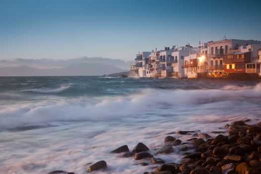 little venice at sunset, mykonos, Greece - luxury travel destiation - greek islands