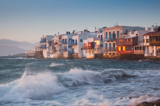 little venice at sunset, mykonos, Greece - luxury travel destiation - greek islands