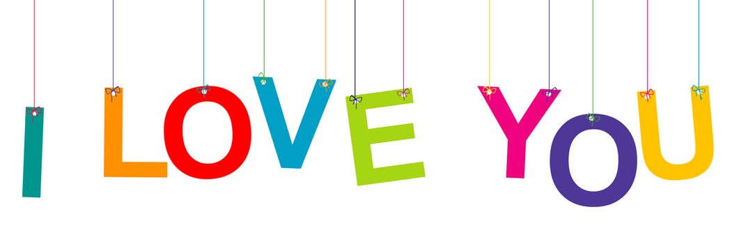 I LOVE YOU Banner with hanging colored letters