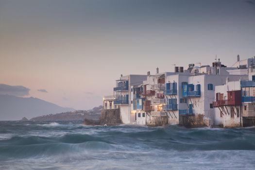 little venice at sunset, mykonos, Greece - luxury travel destiation - greek islands