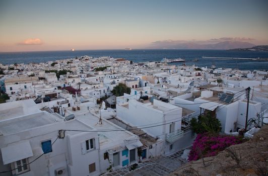 beautiful twilight over Mykonos town  Mykonos island,  Cyclades archipelago,  Greece