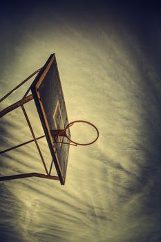 Basket basketball, detail of an outdoor basketball court
