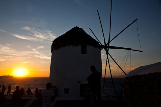 famous view  Traditional windmills on the island Mykonos, Greece