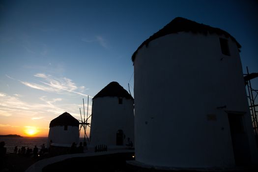 famous view  Traditional windmills on the island Mykonos, Greece