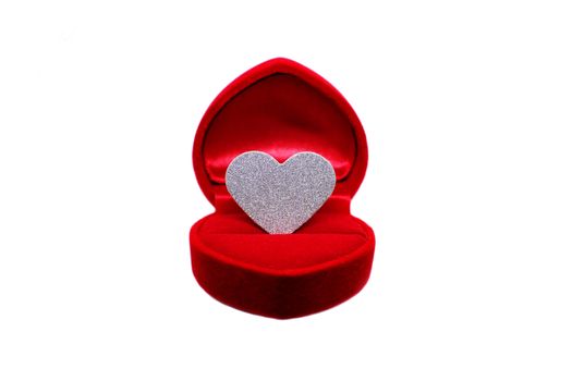  Silver glitter heart in wedding ring box. Valentines day present concept