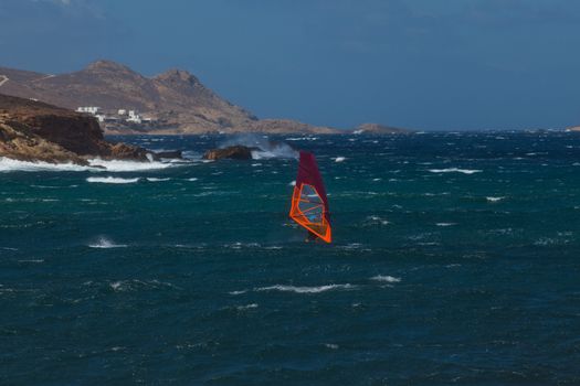 kite surfing on blue waves