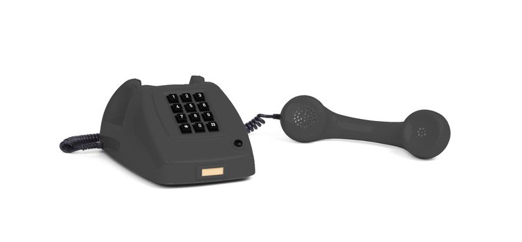 Vintage black telephone with a white background