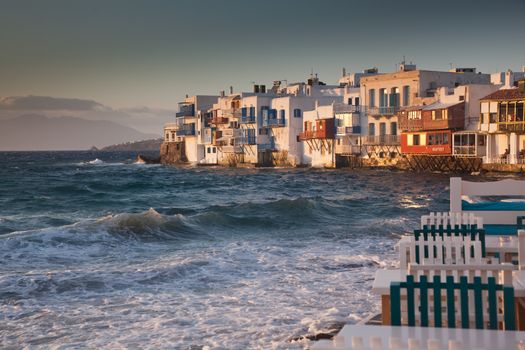 little venice at sunset, mykonos, Greece - luxury travel destiation - greek islands