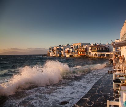 little venice at sunset, mykonos, Greece - luxury travel destiation - greek islands