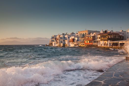 little venice at sunset, mykonos, Greece - luxury travel destiation - greek islands