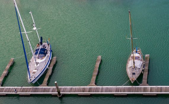 Harbor docks in Vlissingen with two typical dutch boats, Zeeland, the Netherlands