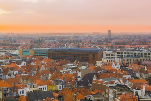 city skyline of Vlissingen at sunset, a popular city at sea in Zeeland, The Netherlands
