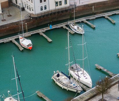 typical dutch scenery, Docks of Vlissingen with boats, Zeeland, the Netherlands