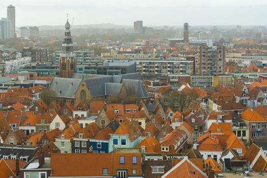 beautiful city skyline of Vlissingen with the church tower and many dutch houses, popular city at sea in Zeeland, the Netherlands