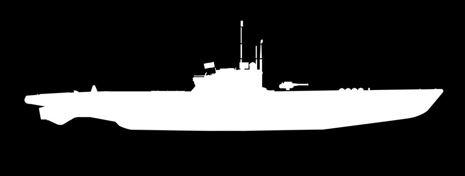 A typical German World War 2 U boat submarine in white silhouette