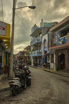 Vertical shot of the architecture of a street of Isla Mujeres in Mexico