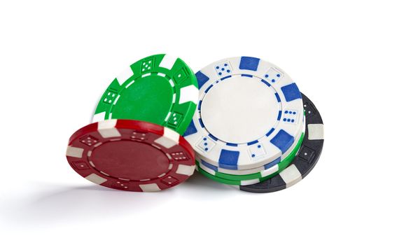 Coloured CAsino Chips Isolated on White Background