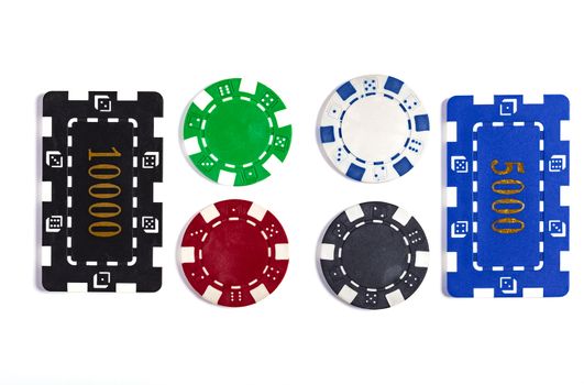 Isolated Casino Chips Round and Rectangular 