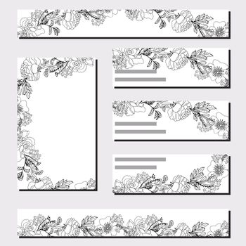 Set of cards with black roses on white background. Design for announcements, greeting cards, posters, advertisement.