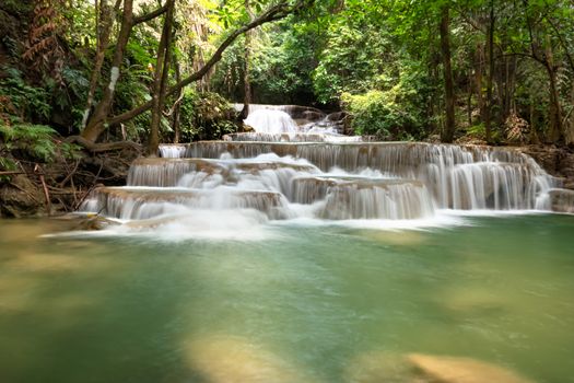 Fresh waterfall in rainforest at National Park, Thailand.