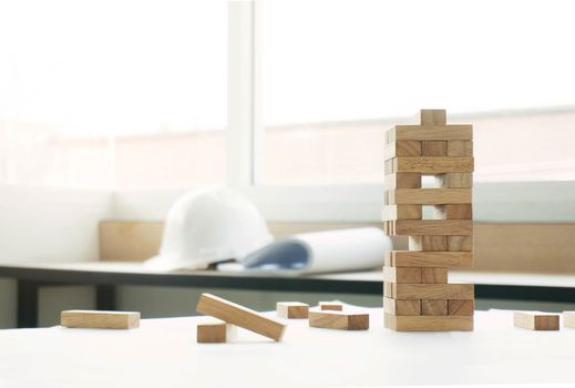 blocks wood game jenga Building a small brick Construction concept.