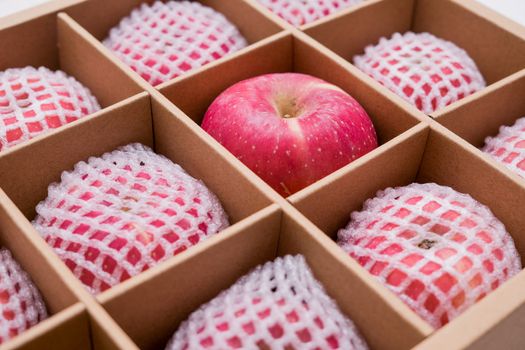 red apples with shockproof foam net wrap in paper box